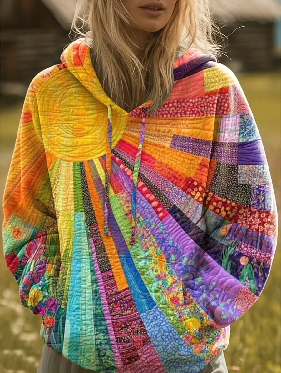 Eden | Sun Motif Quilted Patchwork Hoodie