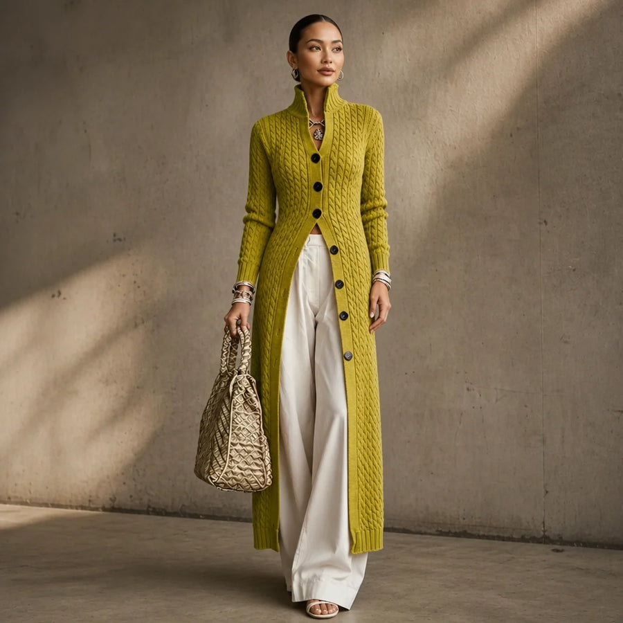 Emery | Cable-Knit Duster Cardigan with High Collar