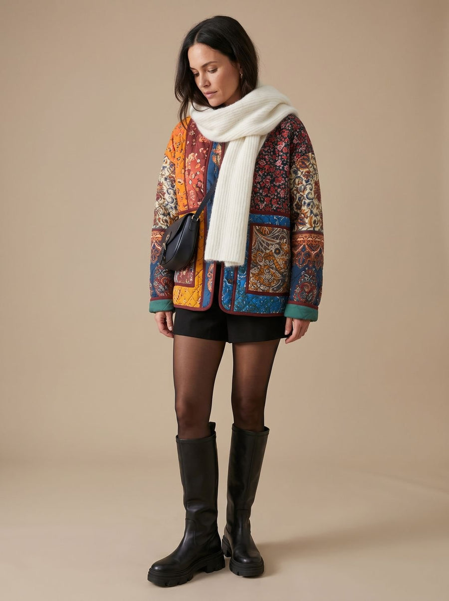 Alma | Quilted Patchwork Jacket with Stand Collar