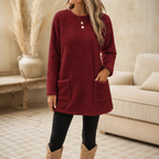 Ellie | Brushed-Lined Tunic Top with Front Pockets - Burgundy