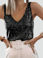 Pia | Sleeveless Sequin Top with V-Neck