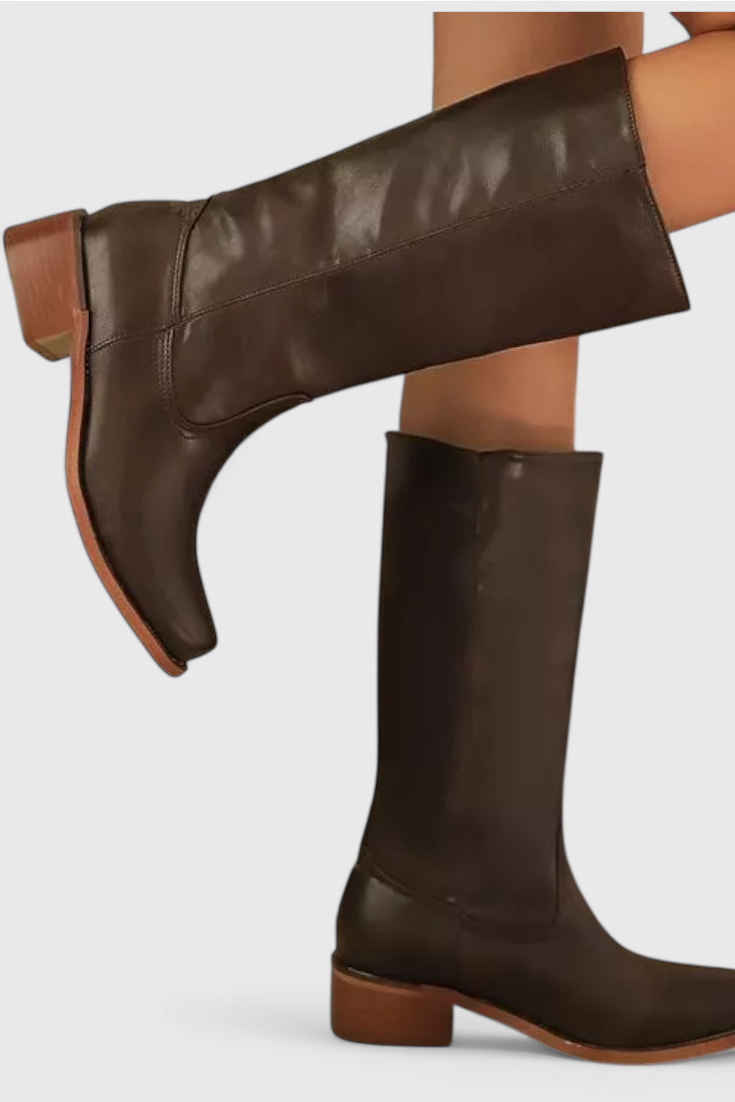 Maggie | Knee-High Leather Boots with Stacked Heel
