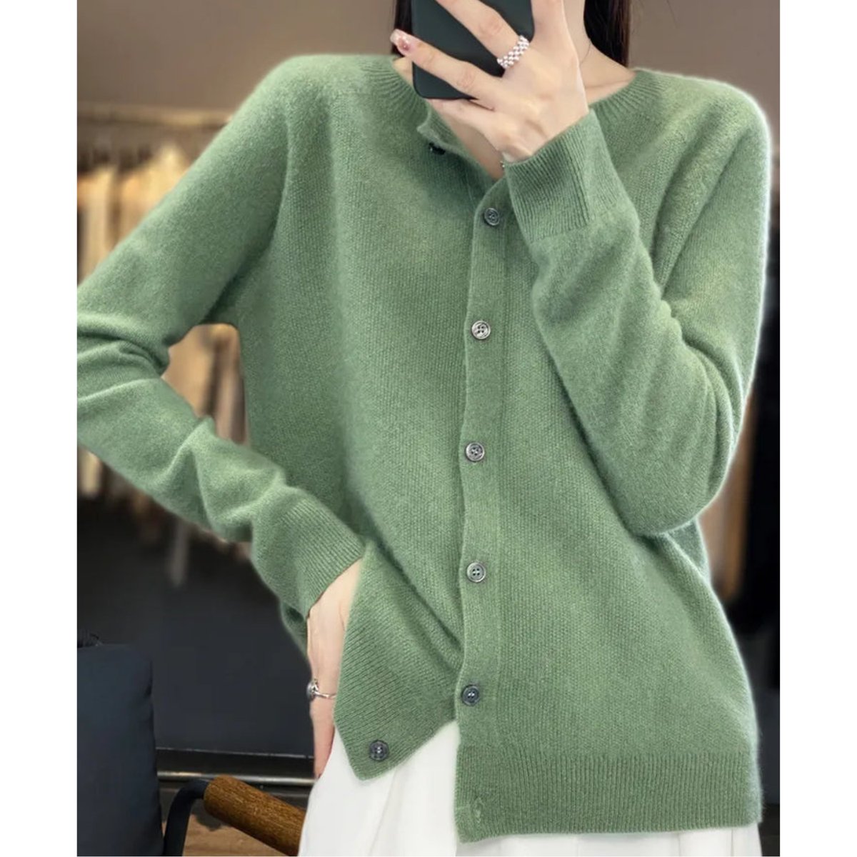 Alva | Merino Crewneck Button Cardigan