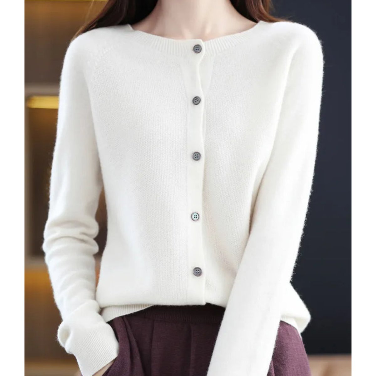 Alva | Merino Crewneck Button Cardigan