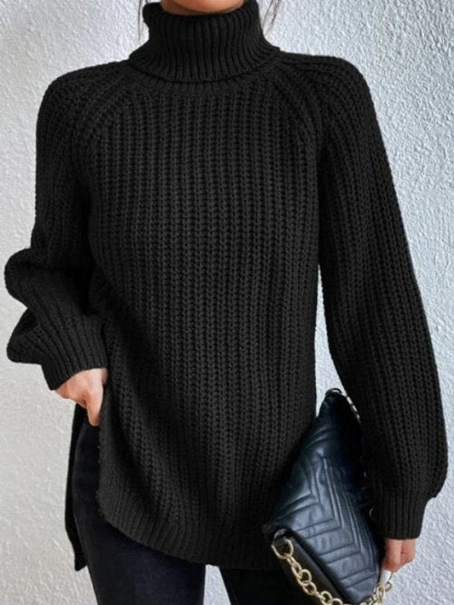 Amber | Oversized Turtleneck Sweater with Side Slits