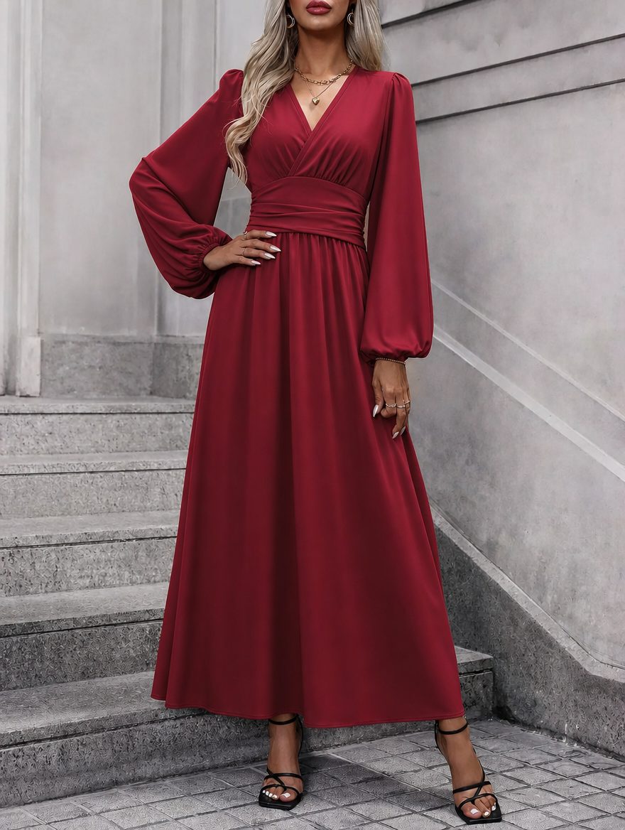 Vivienne | Ankle-Length Wrap-Neck Dress with High Slit