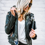 Clarissa | Faux Leather Jacket with Embroidered Flowers