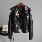 Clarissa | Faux Leather Jacket with Embroidered Flowers