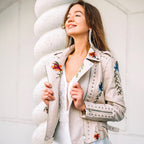 Clarissa | Faux Leather Jacket with Embroidered Flowers