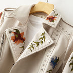 Clarissa | Faux Leather Jacket with Embroidered Flowers