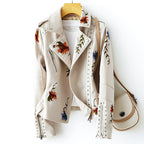 Clarissa | Faux Leather Jacket with Embroidered Flowers