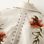 Clarissa | Faux Leather Jacket with Embroidered Flowers