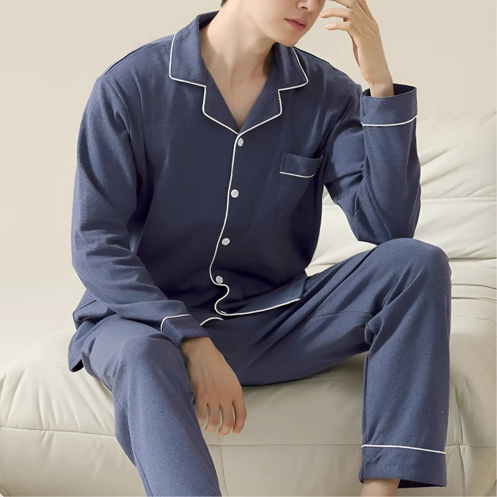 Jon | Pajama Set with Lapels and Contrast Trim