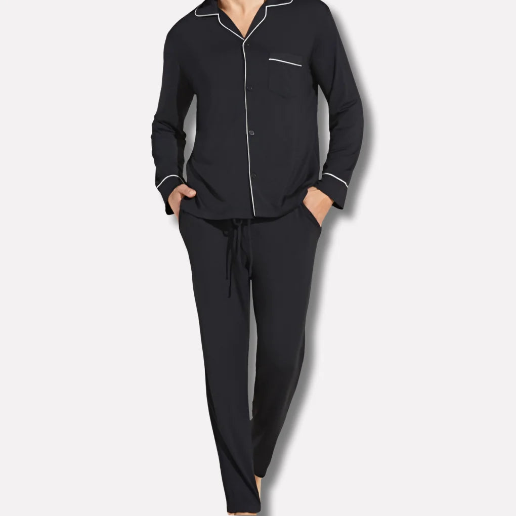 Jon | Pajama Set with Lapels and Contrast Trim