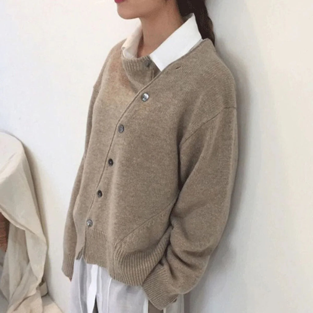 Kenzie | Ribbed Asymmetrical Button Cardigan