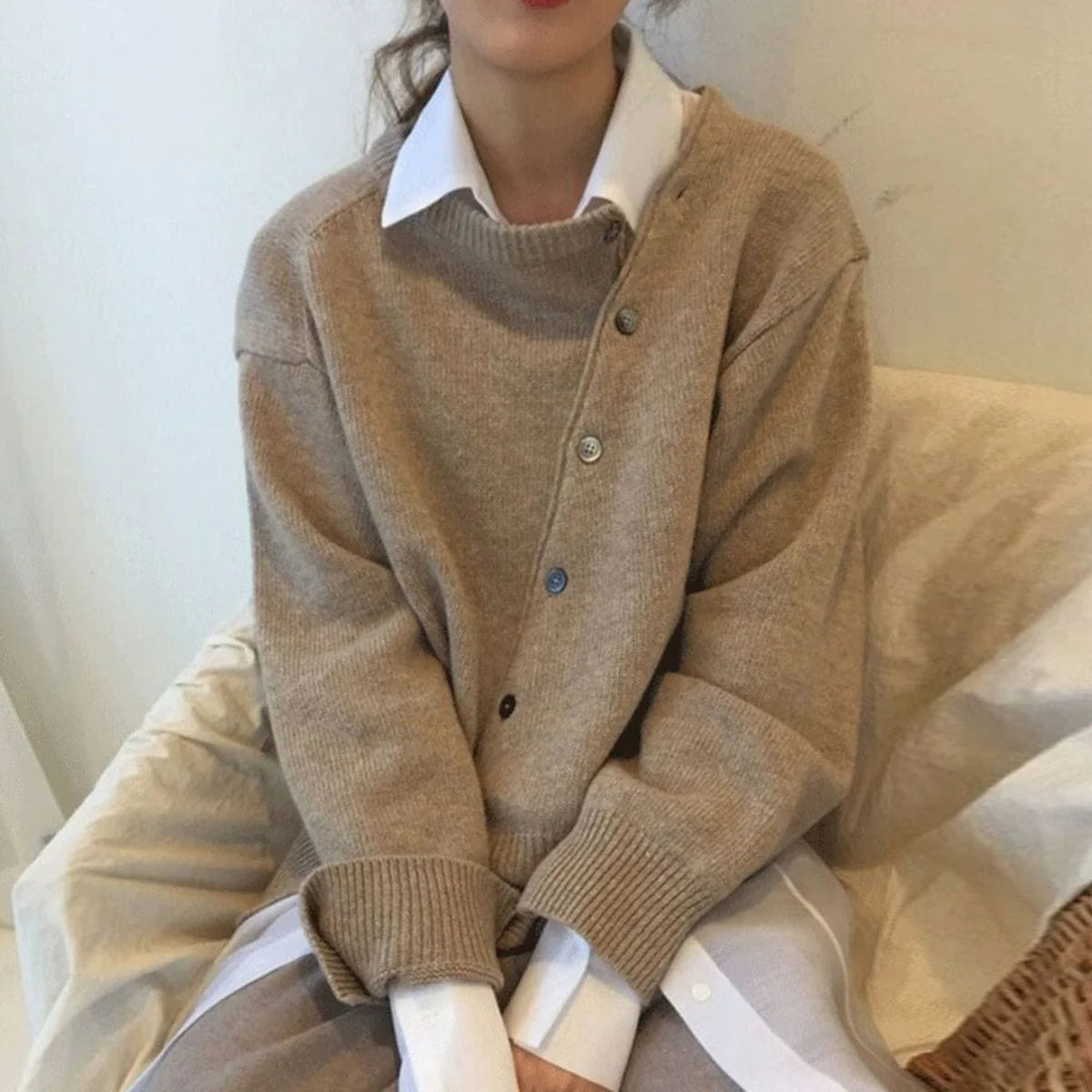 Kenzie | Ribbed Asymmetrical Button Cardigan