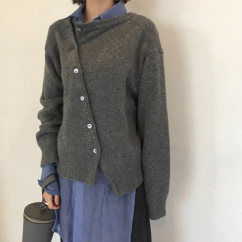 Kenzie | Ribbed Asymmetrical Button Cardigan