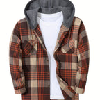 Elliot | Plaid Hoodie with Buttons and Contrast Hood