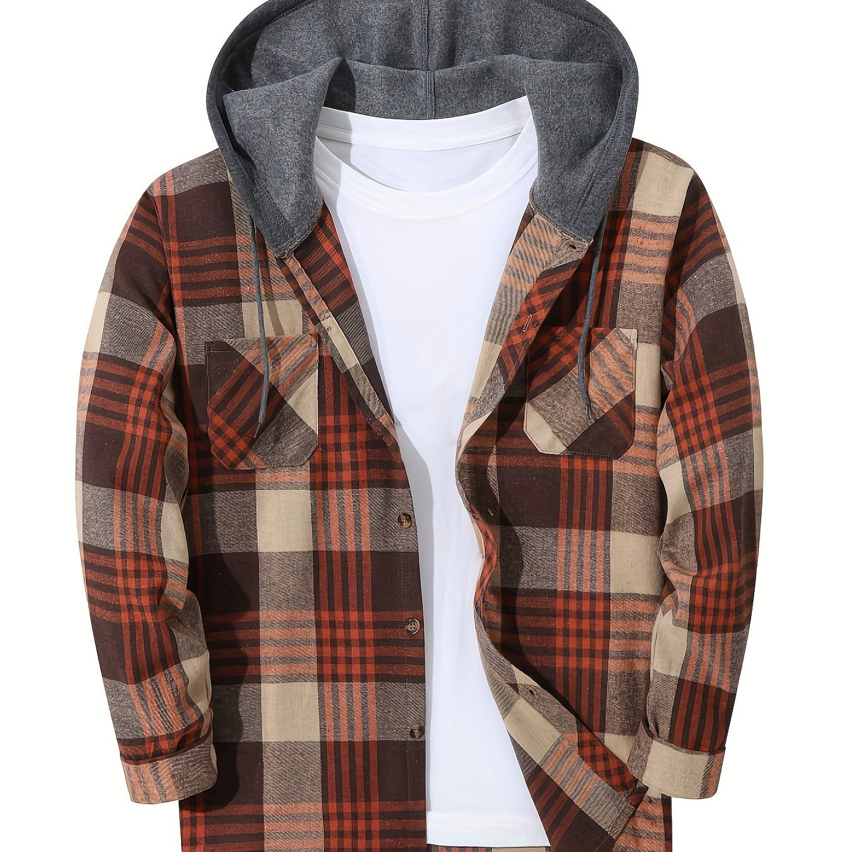 Elliot | Plaid Hoodie with Buttons and Contrast Hood