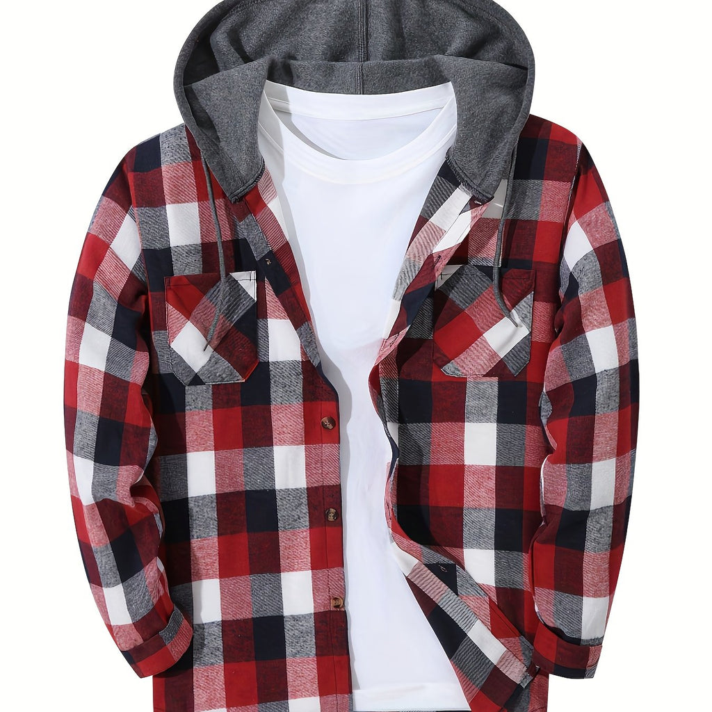 Elliot | Plaid Hoodie with Buttons and Contrast Hood