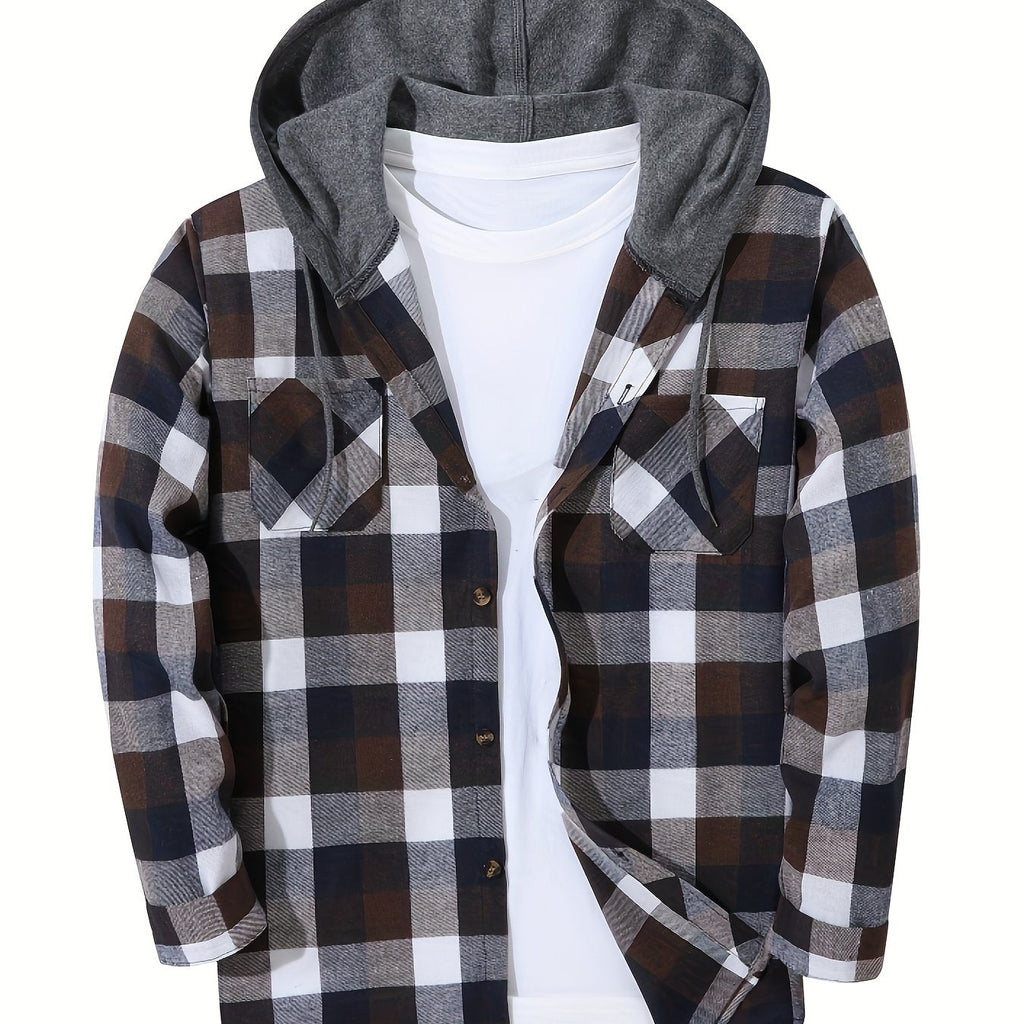 Elliot | Plaid Hoodie with Buttons and Contrast Hood