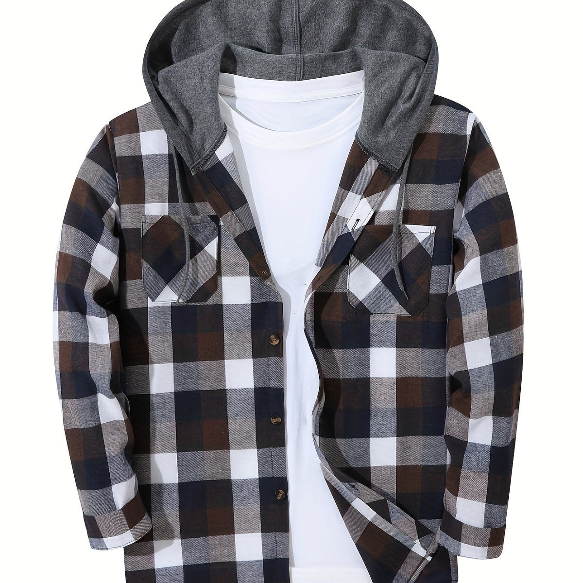 Elliot | Plaid Hoodie with Buttons and Contrast Hood