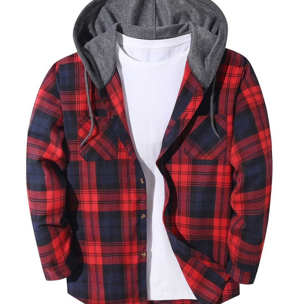 Elliot | Plaid Hoodie with Buttons and Contrast Hood