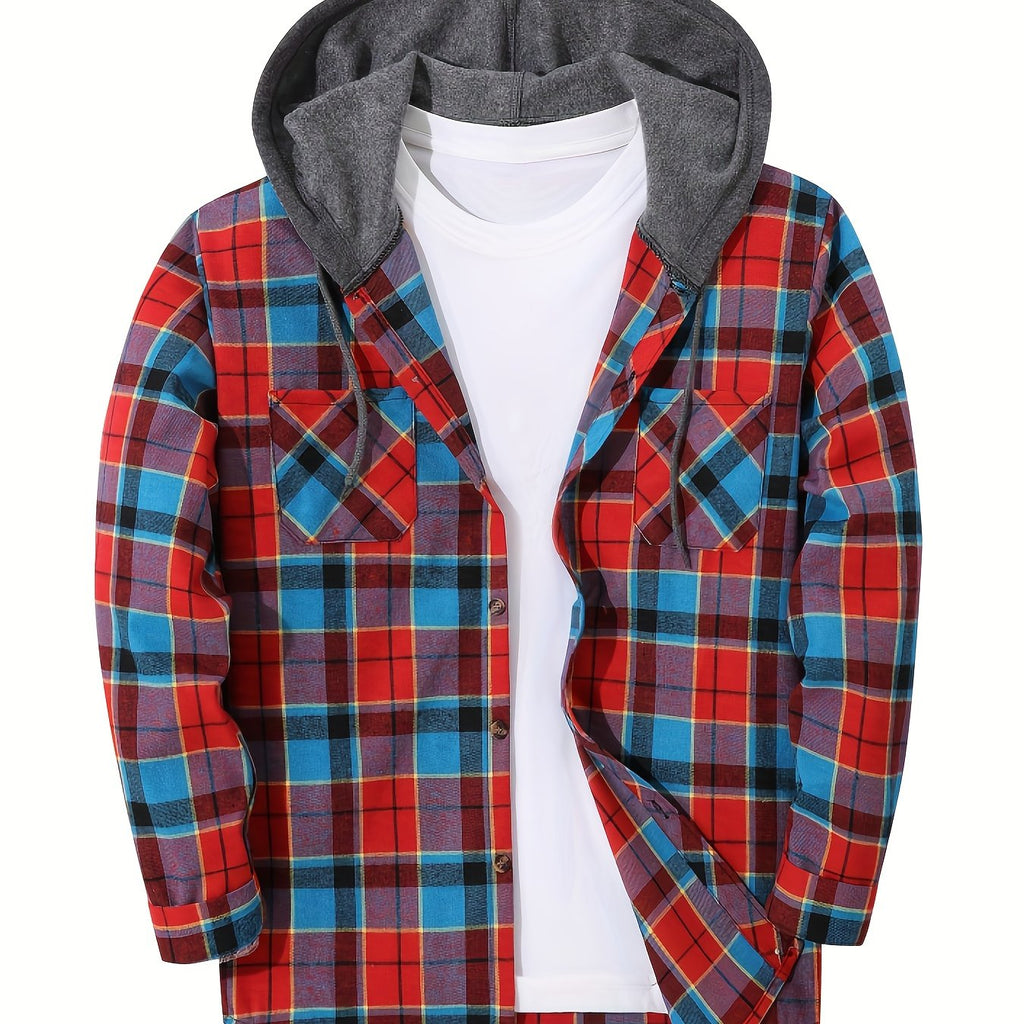 Elliot | Plaid Hoodie with Buttons and Contrast Hood