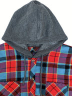 Elliot | Plaid Hoodie with Buttons and Contrast Hood