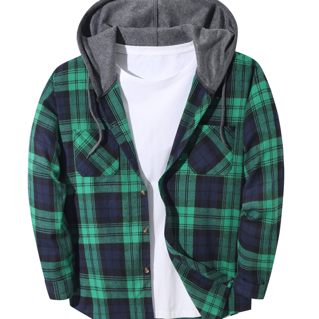 Elliot | Plaid Hoodie with Buttons and Contrast Hood