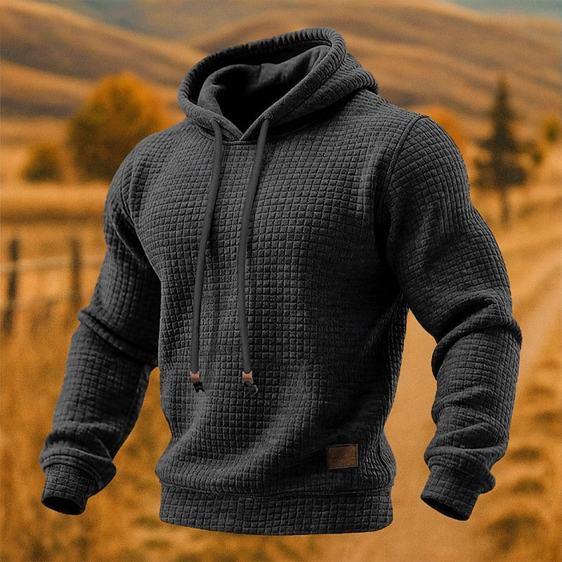 David | Waffle-Textured Drawstring Hoodie