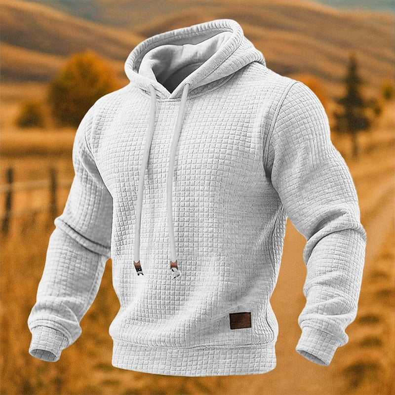 David | Waffle-Textured Drawstring Hoodie