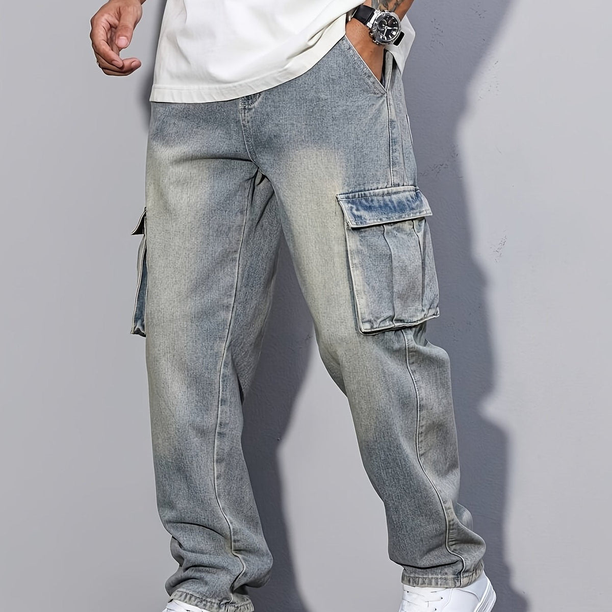 Shane | Relaxed Denim Cargo Pants with Flap Pockets