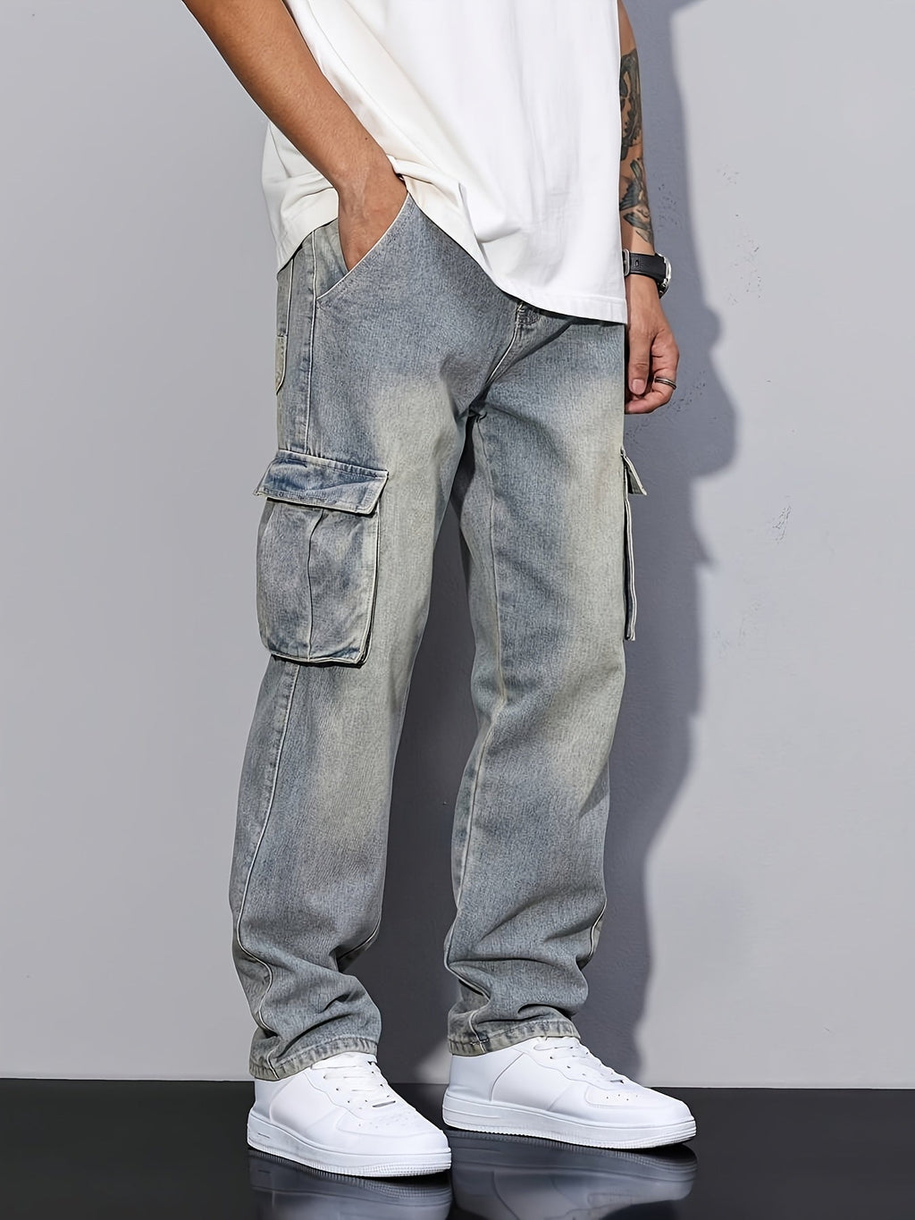 Shane | Relaxed Denim Cargo Pants with Flap Pockets