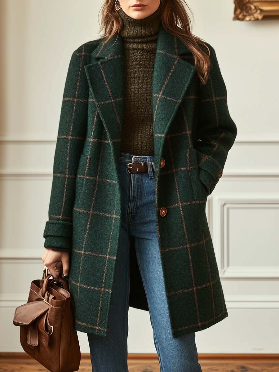 Winnie | Plaid Coat with Notched Lapels