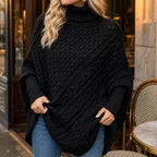 Kendall | Asymmetric Cable Knit Poncho Sweater