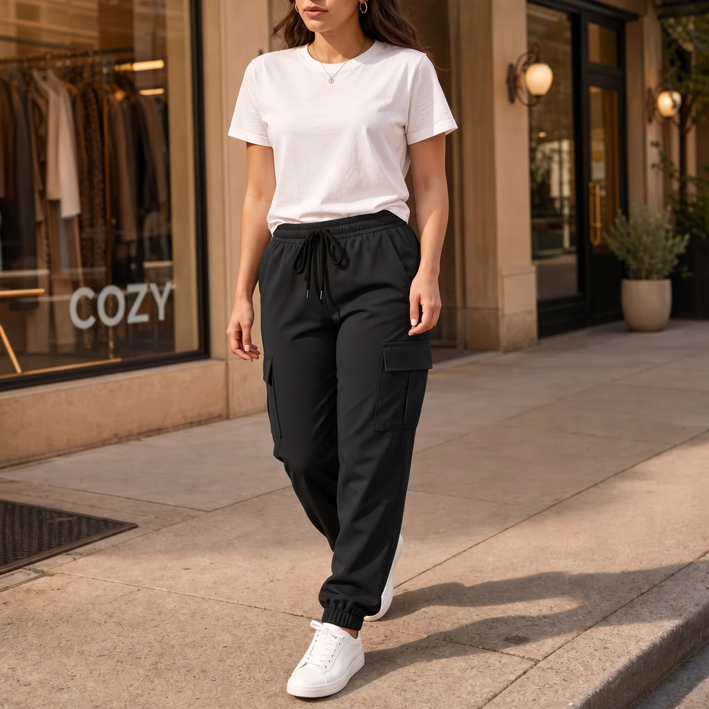 CargoEase Joggers | High-Waisted, Wide-Leg, Polyester 2