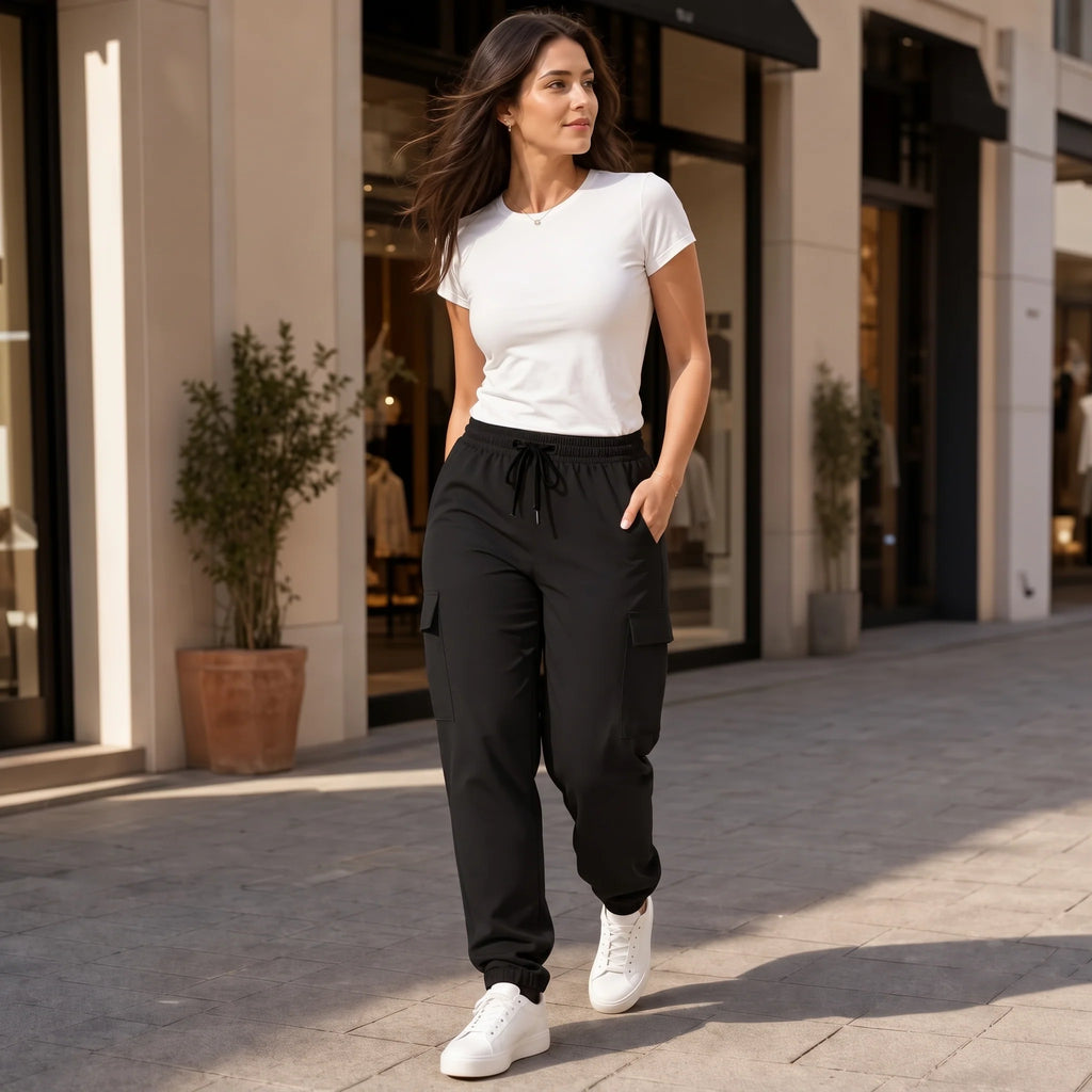 CargoEase Joggers | High-Waisted, Wide-Leg, Polyester 3