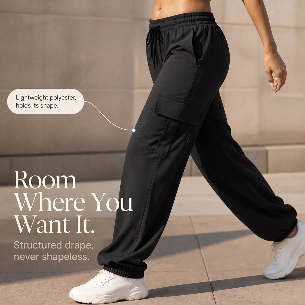 CargoEase Joggers | High-Waisted, Wide-Leg, Polyester 8