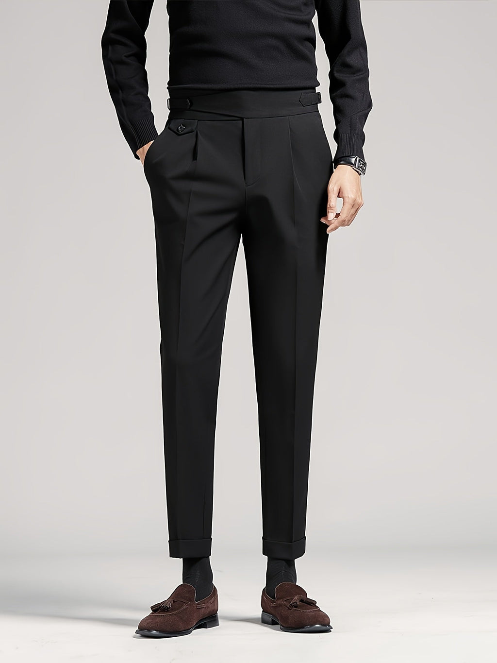 Gavin | Pleated Ankle-Length Pants with Cuffs