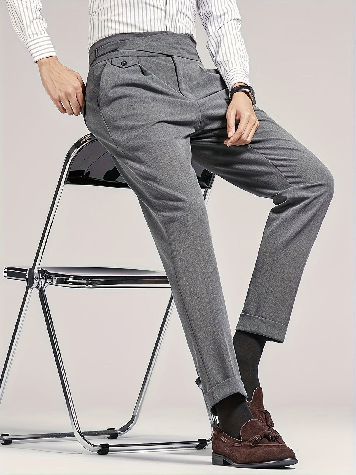 Gavin | Pleated Ankle-Length Pants with Cuffs