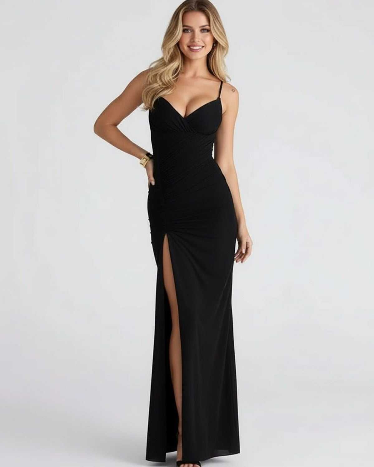 Celeste | V-Neck Maxi Dress with High Slit