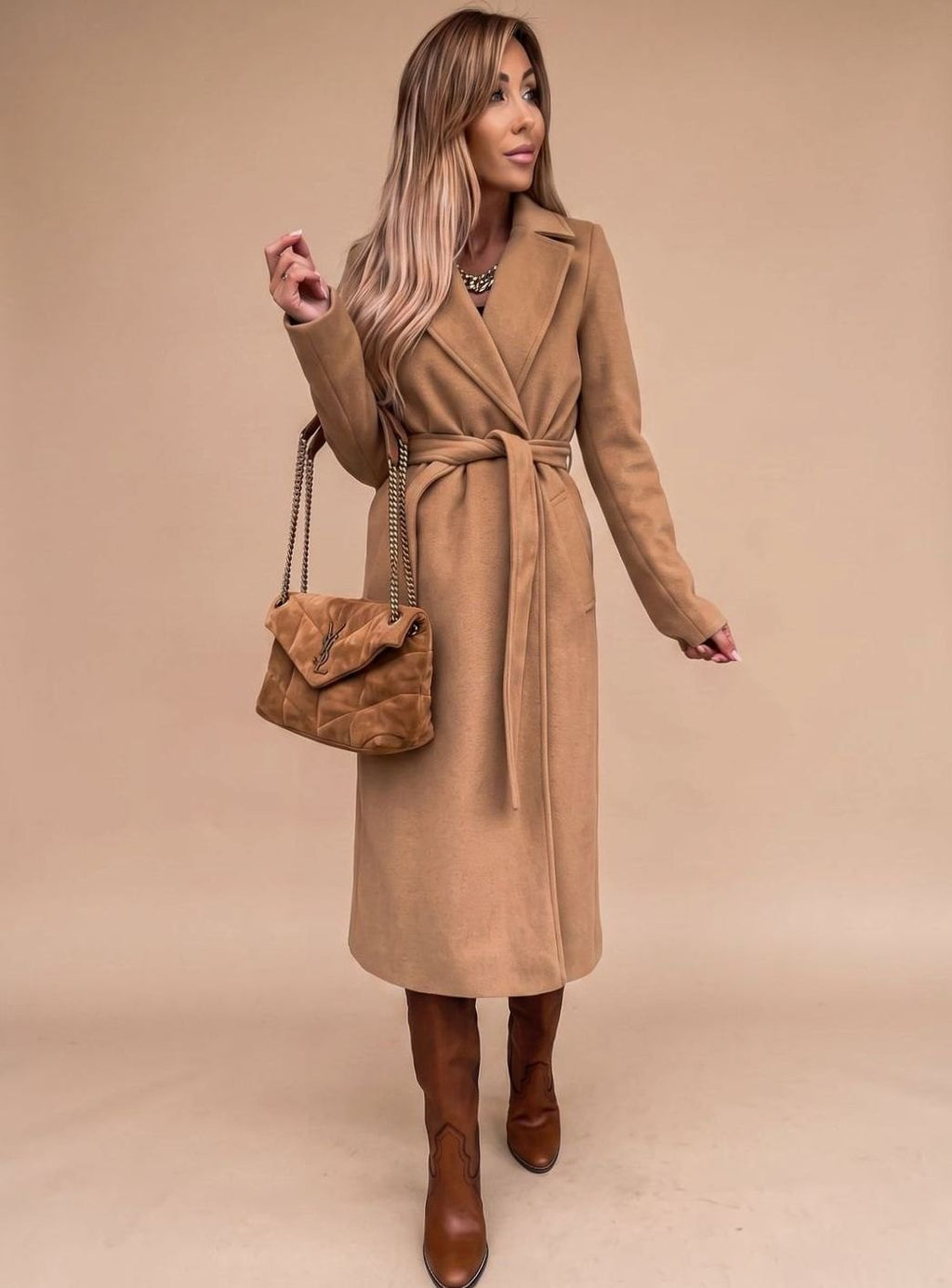 Angela | Wrap Coat with Tie Belt and Notched Collar