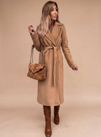 Angela | Wrap Coat with Tie Belt and Notched Collar