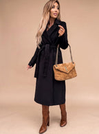 Angela | Wrap Coat with Tie Belt and Notched Collar