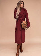Angela | Wrap Coat with Tie Belt and Notched Collar