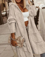 Priscilla | Long Hooded Cable Knit Cardigan