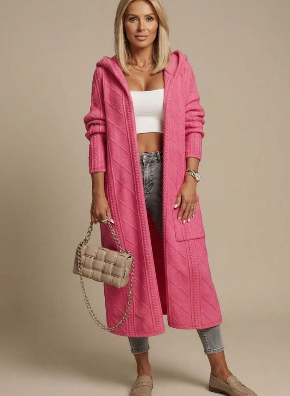Priscilla | Long Hooded Cable Knit Cardigan