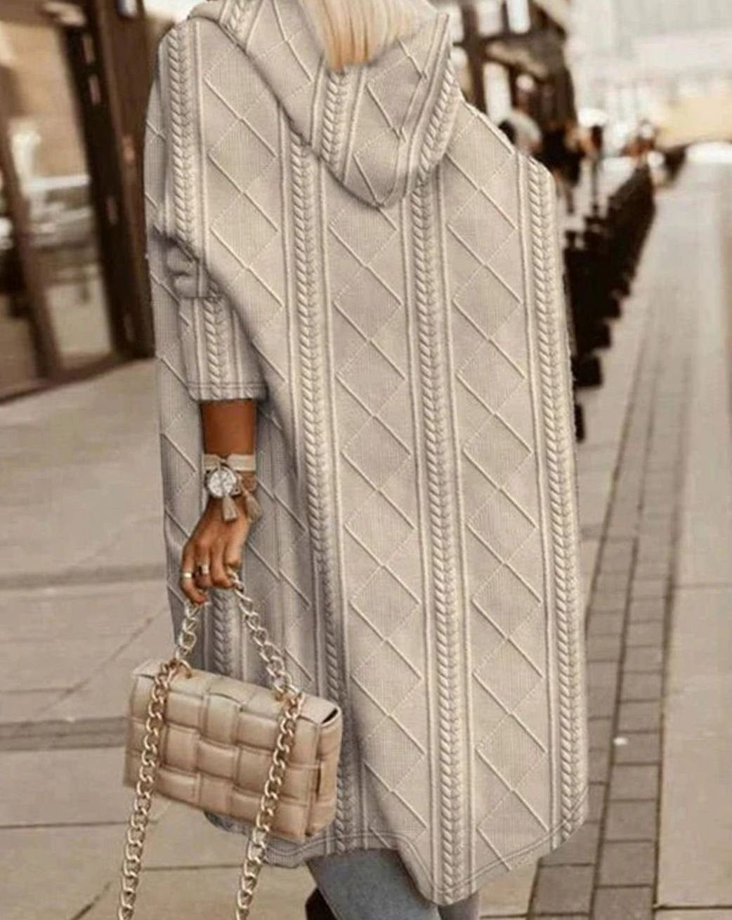 Priscilla | Long Hooded Cable Knit Cardigan