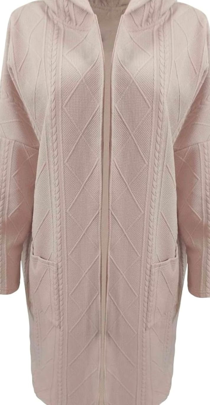 Priscilla | Long Hooded Cable Knit Cardigan